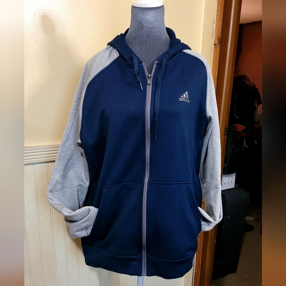 Adidas Blue and Gray Full-Zip Hoodie
